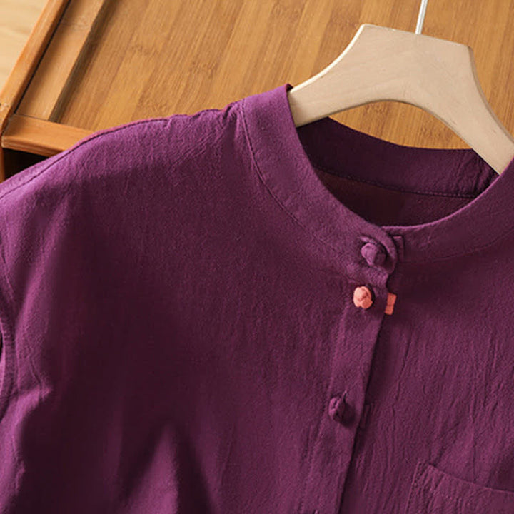 Buddha Stones Camiseta sin mangas de mujer estilo Tang informal con cuello mandarín, botones y bolsillo de parche. - image 18