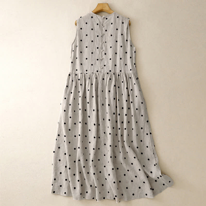 Buddha Stones Vestido de verano vintage sin mangas con cordón ajustable y estampado de lunares para mujer. - image 1