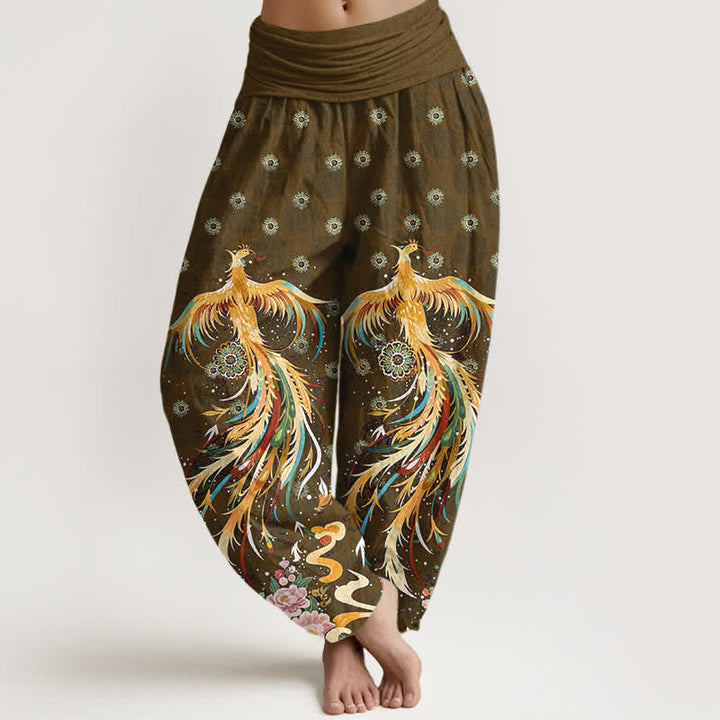 Buddha Stones Pantalones harem de mujer con cintura elástica y estampado de fénix dorado de algodón - Perú - US16，UK/AU20，EU48 (3XL) - image 5