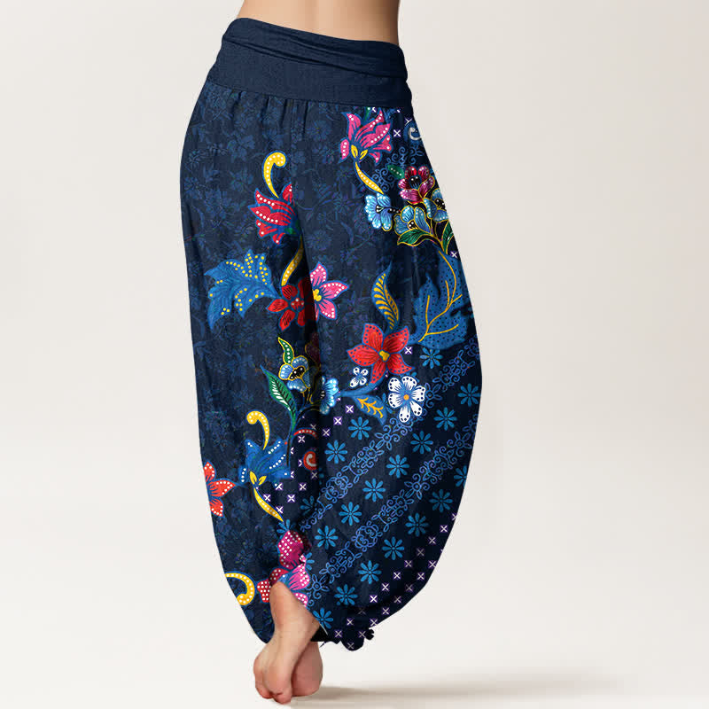 Buddha Stones Pantalones harem de algodón puro con estampado floral bohemio y cintura elástica para mujer. - image 6