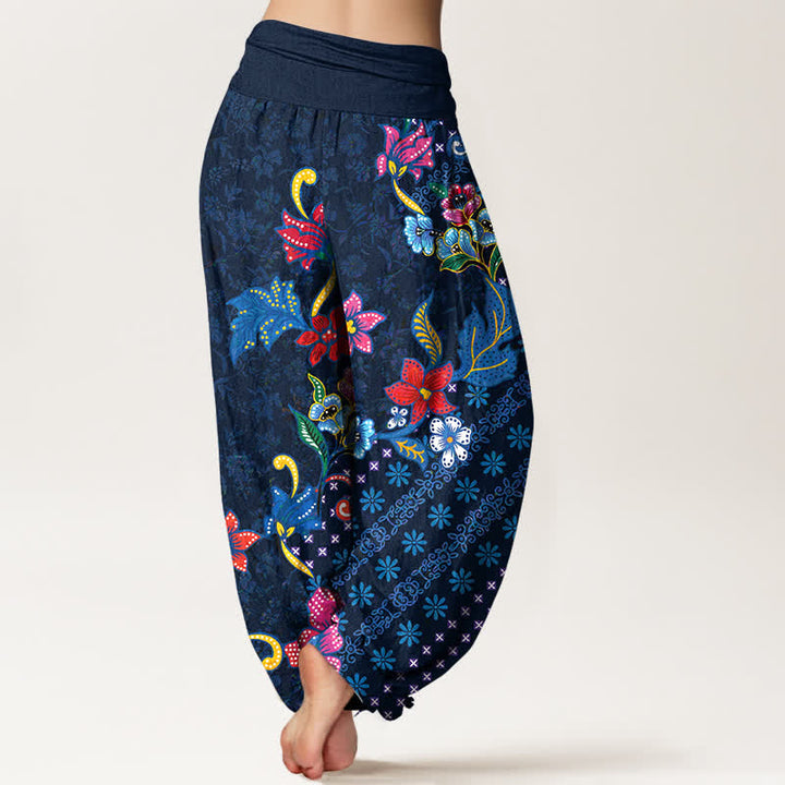Buddha Stones Pantalones harem de algodón puro con estampado floral bohemio y cintura elástica para mujer. - image 6