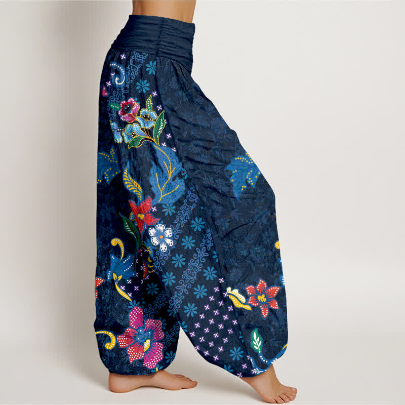 Buddha Stones Pantalones harem de algodón puro con estampado floral bohemio y cintura elástica para mujer. - image 7