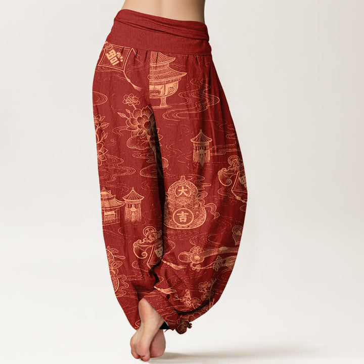 Buddha Stones Pantalones harem de mujer con cintura elástica y estampado de calabazas del Pabellón de Loto de Algodón - image 9