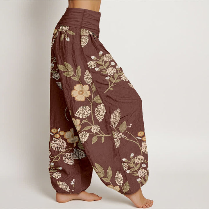 Buddha Stones Pantalones harem de algodón puro con estampado floral vintage y cintura elástica para mujer. - image 2