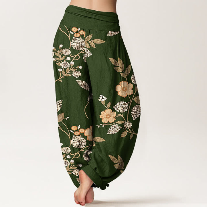 Buddha Stones Pantalones harem de algodón puro con estampado floral vintage y cintura elástica para mujer. - image 6