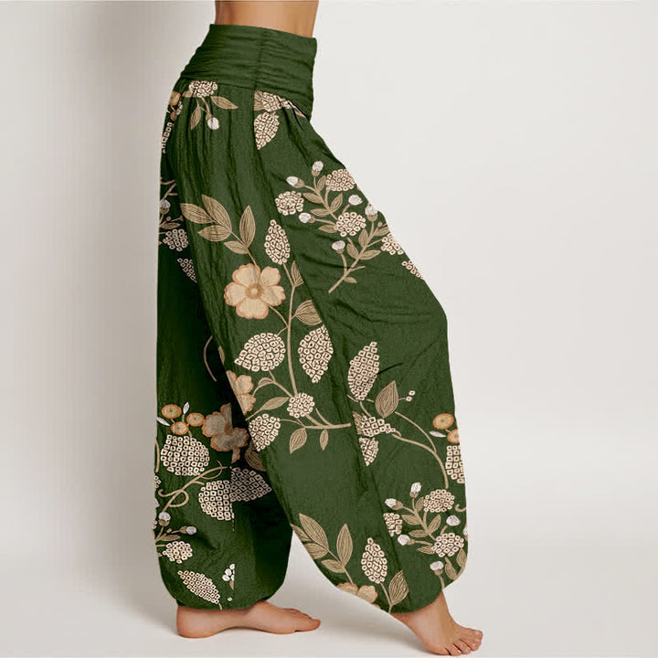 Buddha Stones Pantalones harem de algodón puro con estampado floral vintage y cintura elástica para mujer. - image 7