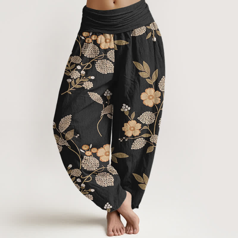 Buddha Stones Pantalones harem de algodón puro con estampado floral vintage y cintura elástica para mujer. - Negro - US16，UK/AU20，EU48 (3XL) - image 8