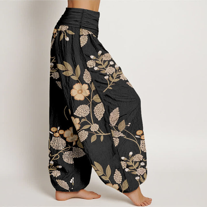 Buddha Stones Pantalones harem de algodón puro con estampado floral vintage y cintura elástica para mujer. - image 10