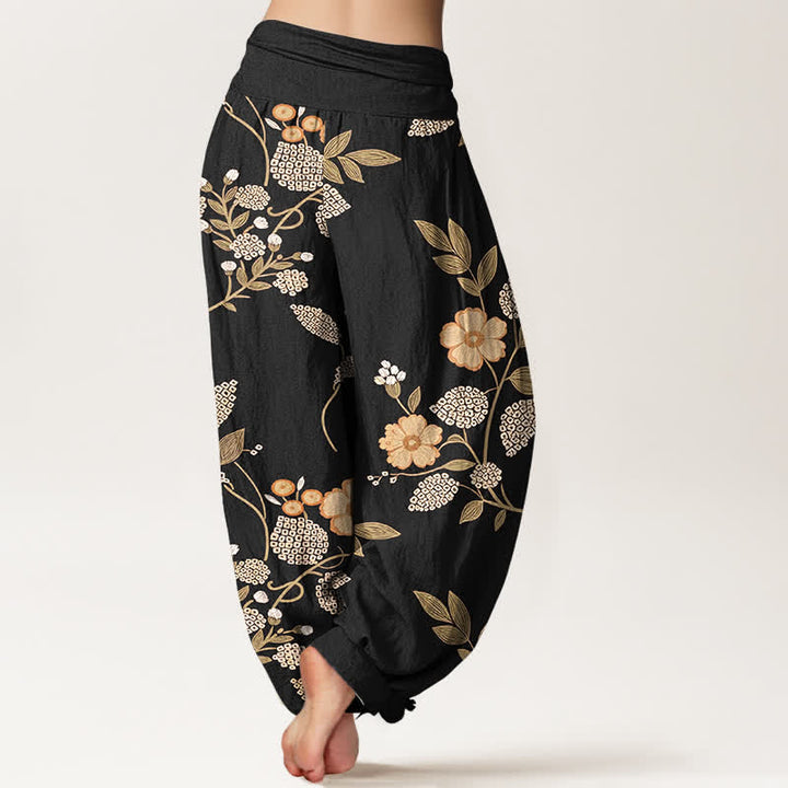 Buddha Stones Pantalones harem de algodón puro con estampado floral vintage y cintura elástica para mujer. - image 9