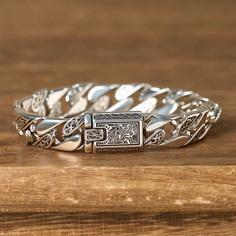 Buddha Stones Pulsera cubana trenzada con diseño floral de la dinastía y cadena de cobre Tang - Cobre (circunferencia de la muñeca: 20 cm) - image 0
