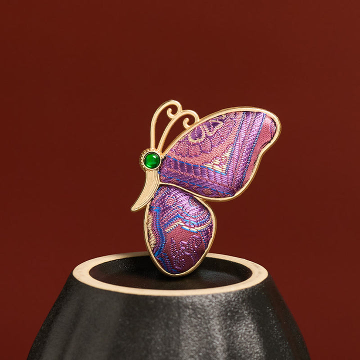 Buddha Stones Broche chino nuevo de nueva creación, hecho a mano, de brocado de canción, mariposa púrpura, transformación. - image 2