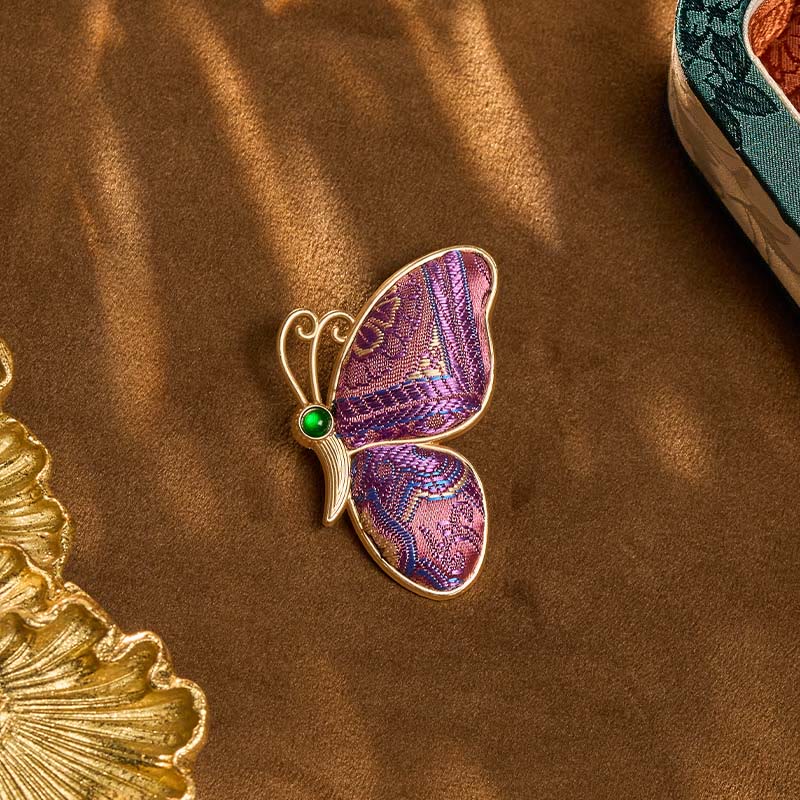 Buddha Stones Broche chino nuevo de nueva creación, hecho a mano, de brocado de canción, mariposa púrpura, transformación. - image 4