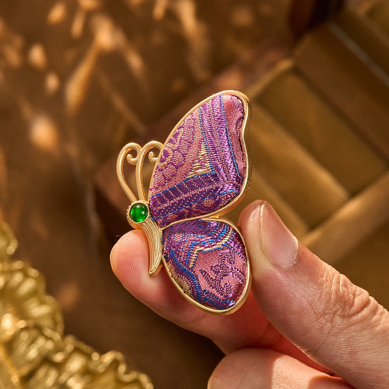 Buddha Stones Broche chino nuevo de nueva creación, hecho a mano, de brocado de canción, mariposa púrpura, transformación. - image 3