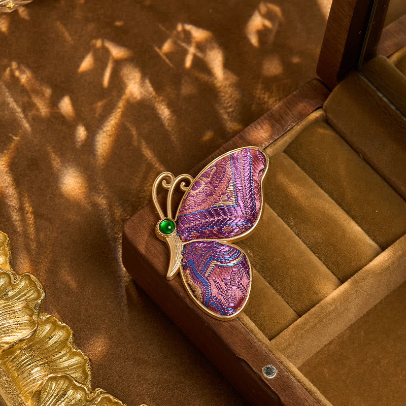 Buddha Stones Broche chino nuevo de nueva creación, hecho a mano, de brocado de canción, mariposa púrpura, transformación. - image 1