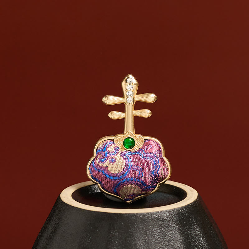Buddha Stones Broche de energía hecho a mano de brocado Song, color púrpura, con forma de pipa. - Pipa púrpura grande - Brocado de canciones (Prosperidad♥Armonía) - image 1
