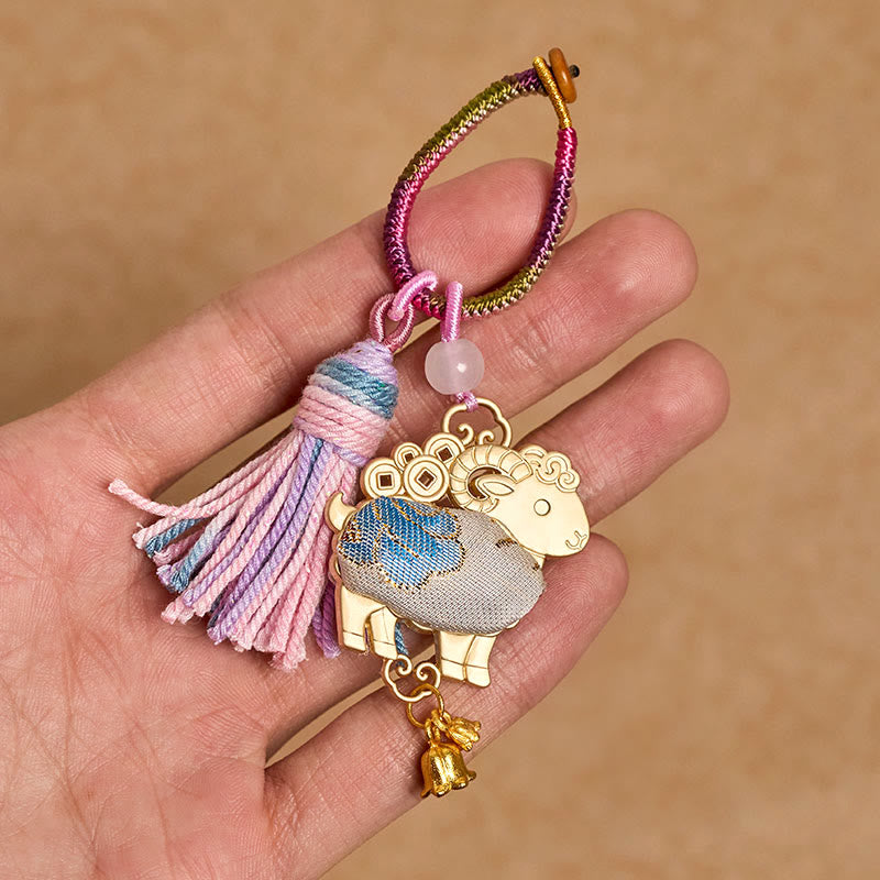 Buddha Stones Llavero con borla de la suerte del zodíaco chino, hecho a mano con brocado de Song. - image 10