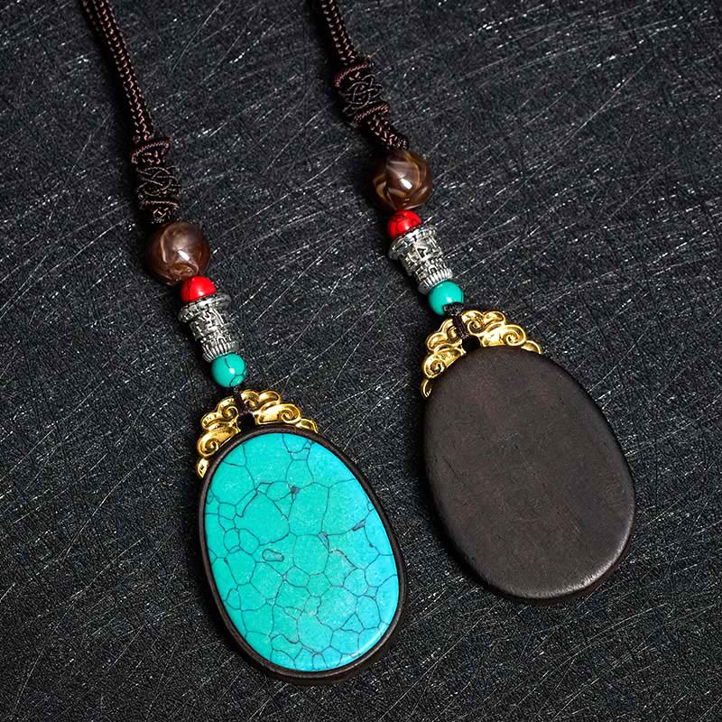 Buddha Stones Collar ovalado tribal hecho a mano en madera de ébano con diseño de sabiduría. - image 11