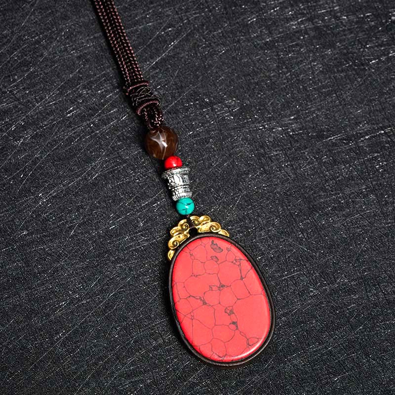 Buddha Stones Collar ovalado tribal hecho a mano en madera de ébano con diseño de sabiduría. - image 8