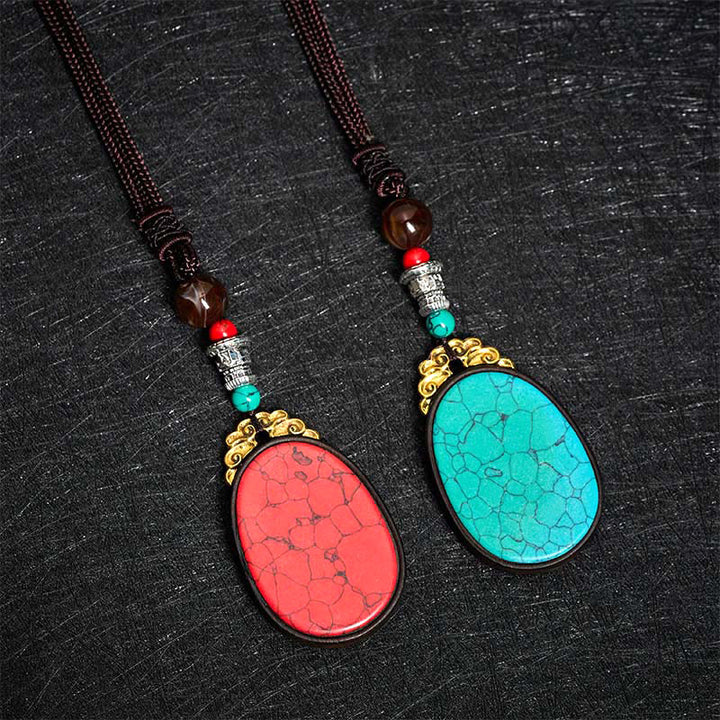 Buddha Stones Collar ovalado tribal hecho a mano en madera de ébano con diseño de sabiduría. - image 12