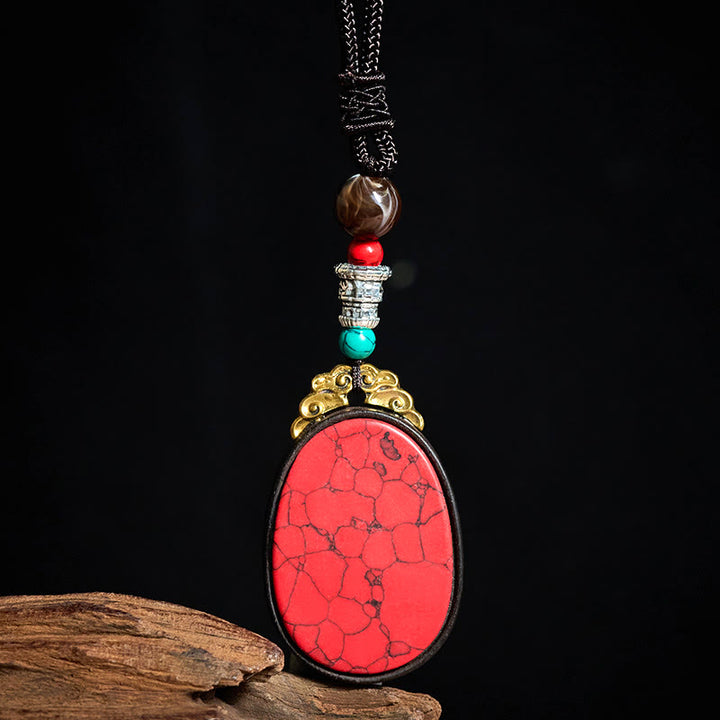 Buddha Stones Collar ovalado tribal hecho a mano en madera de ébano con diseño de sabiduría. - image 4