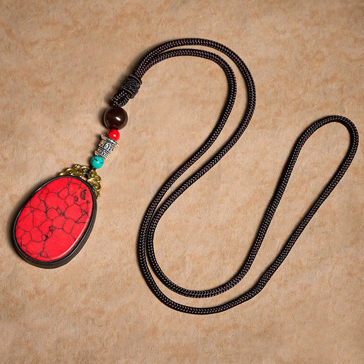 Buddha Stones Collar ovalado tribal hecho a mano en madera de ébano con diseño de sabiduría. - image 10