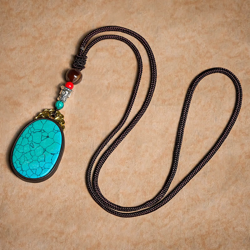 Buddha Stones Collar ovalado tribal hecho a mano en madera de ébano con diseño de sabiduría. - image 9