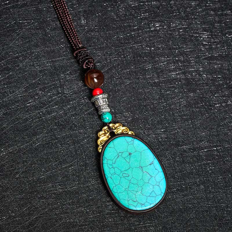 Buddha Stones Collar ovalado tribal hecho a mano en madera de ébano con diseño de sabiduría. - image 7