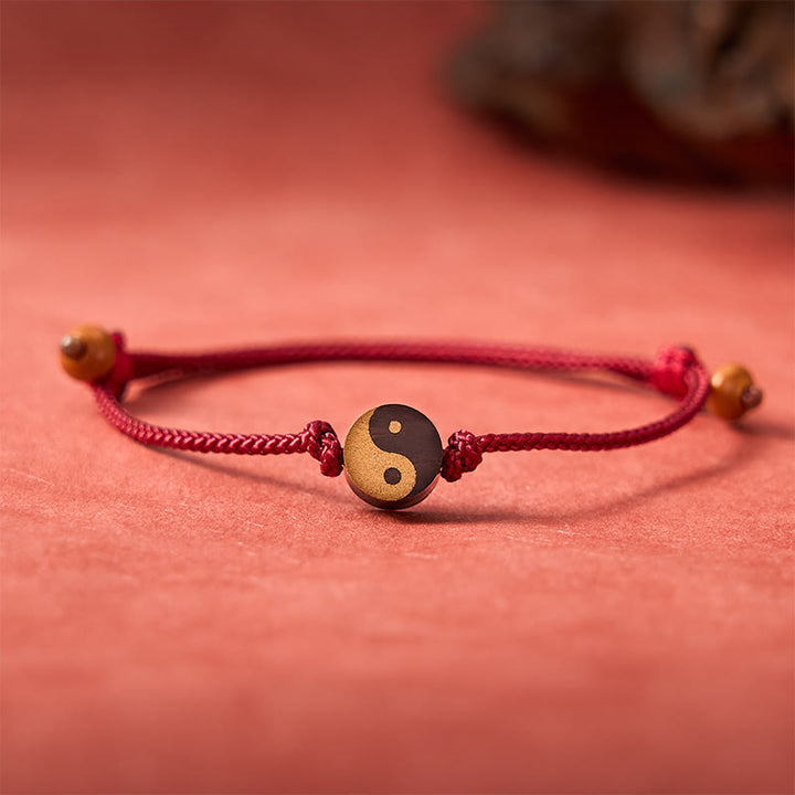 Buddha Stones Pulsera de hilo colorida con símbolo Yin Yang de ébano y paz - image 2