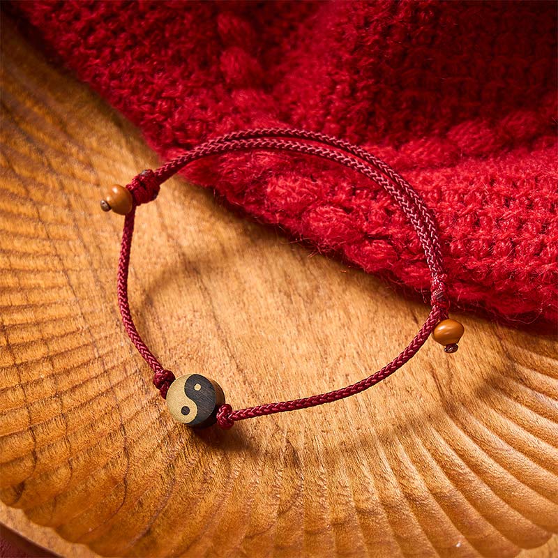 Buddha Stones Pulsera de hilo colorida con símbolo Yin Yang de ébano y paz - image 1