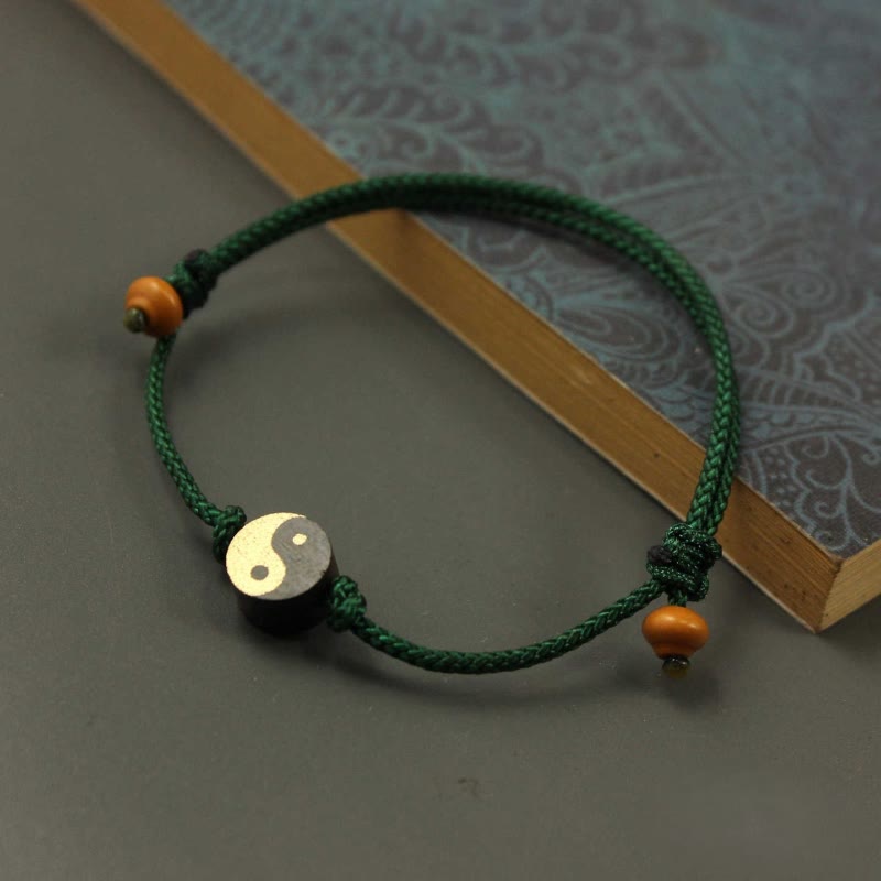Buddha Stones Pulsera de hilo colorida con símbolo Yin Yang de ébano y paz - Verde (circunferencia de la muñeca: 13-20 cm) - image 9