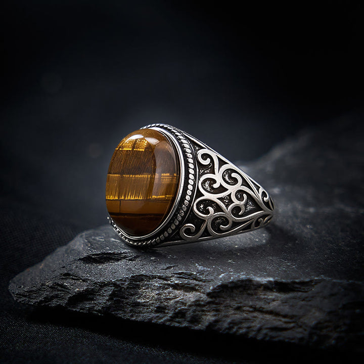 Buddha Stones Anillo ajustable de cobre con ojo de tigre para mayor resistencia - image 3