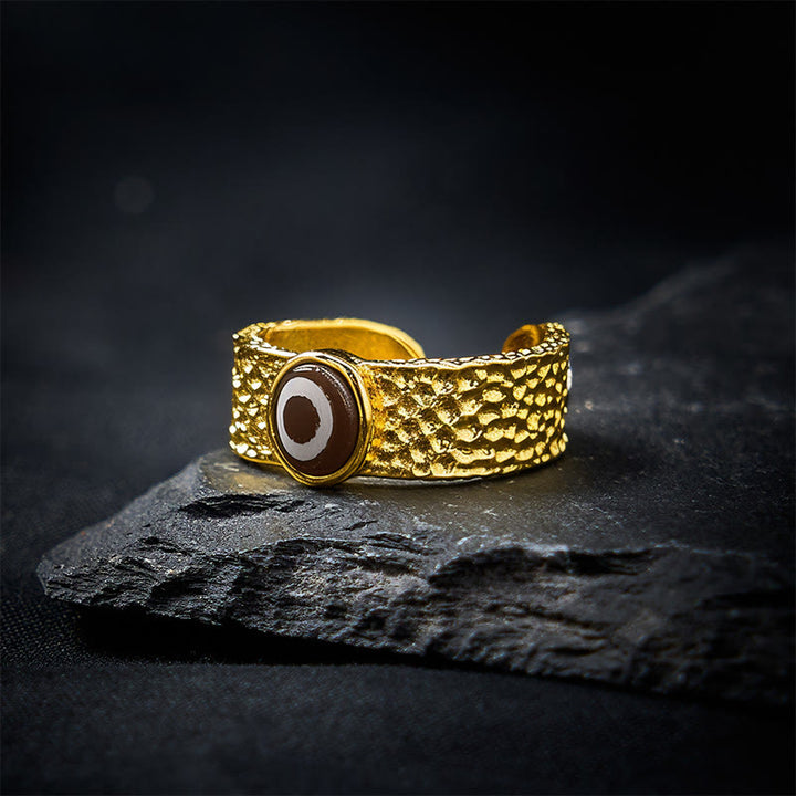Buddha Stones Anillo ajustable de cobre y latón con cuentas Dzi para la riqueza - image 1