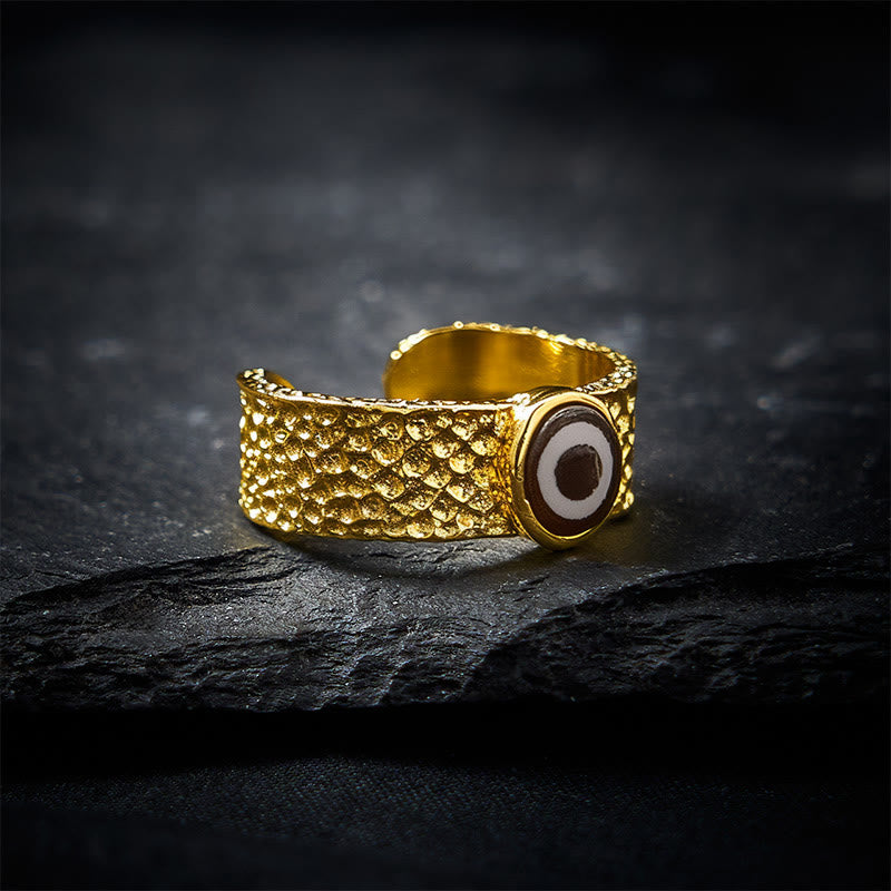 Buddha Stones Anillo ajustable de cobre y latón con cuentas Dzi para la riqueza - Cobre (Riqueza ♥ Suerte) - image 0