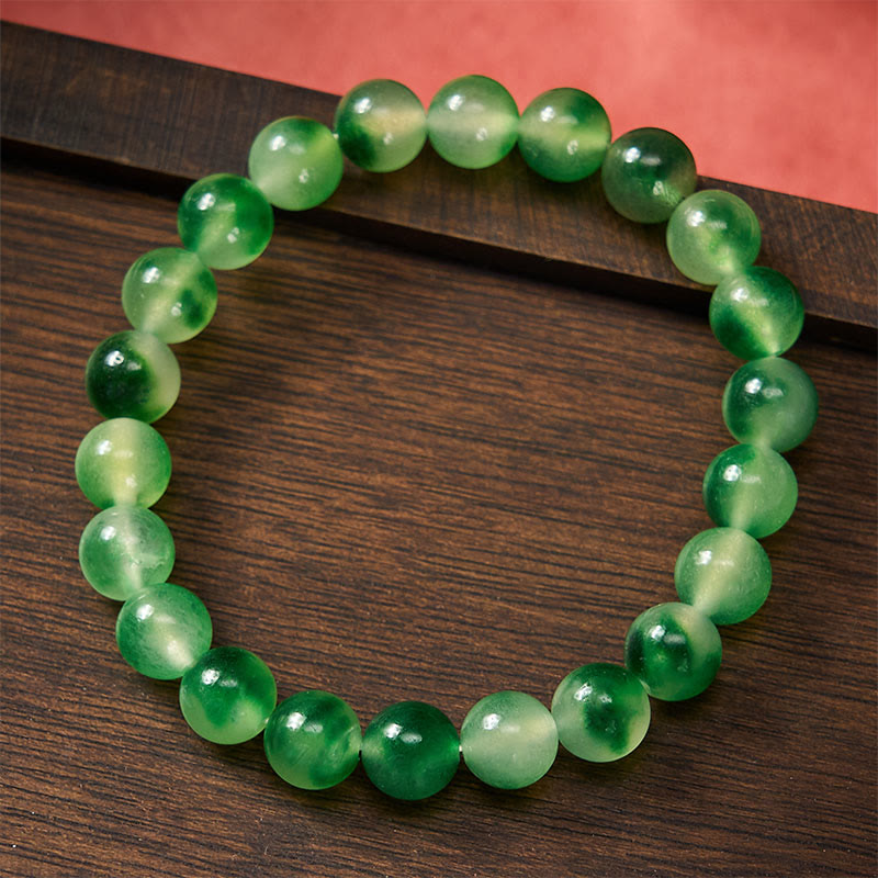 Buddha Stones Pulsera redonda de cuentas con flor flotante verde y calcedonia blanca - image 2