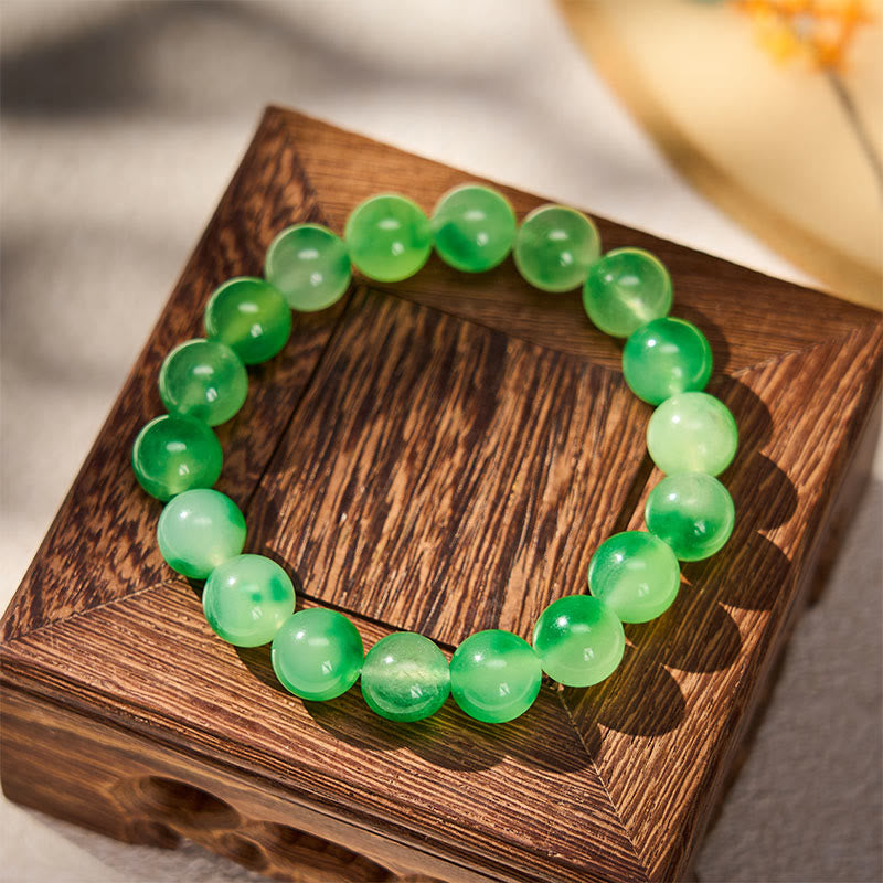 Buddha Stones Pulsera redonda de cuentas con flor flotante verde y calcedonia blanca - image 7