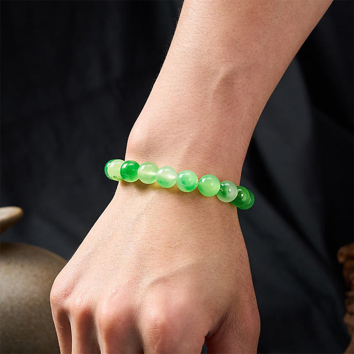Buddha Stones Pulsera redonda de cuentas con flor flotante verde y calcedonia blanca - image 10