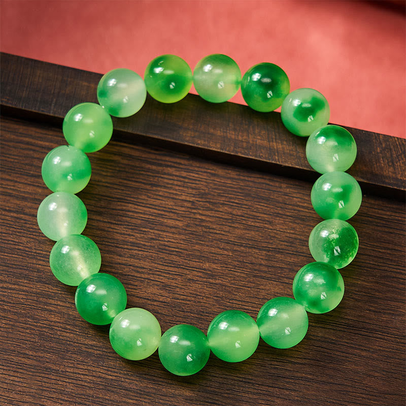 Buddha Stones Pulsera redonda de cuentas con flor flotante verde y calcedonia blanca - image 8