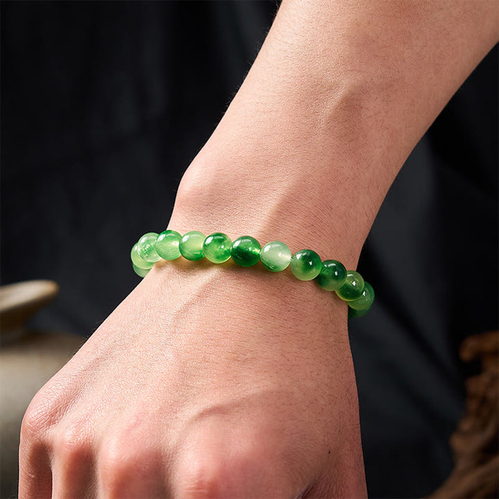 Buddha Stones Pulsera redonda de cuentas con flor flotante verde y calcedonia blanca - image 4