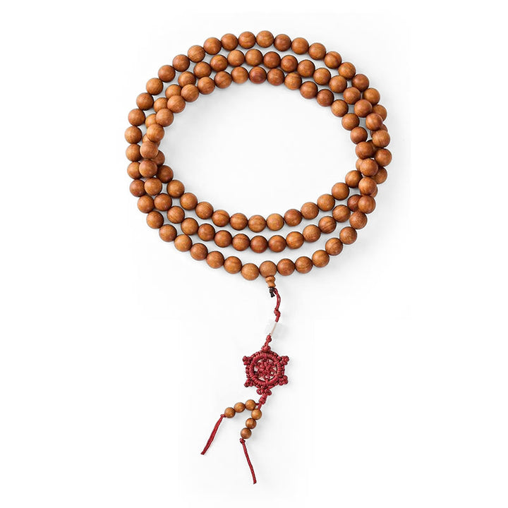 Buddha Stones Mala de cuentas redondas anudadas de sándalo rojo para meditación y bendición - image 17