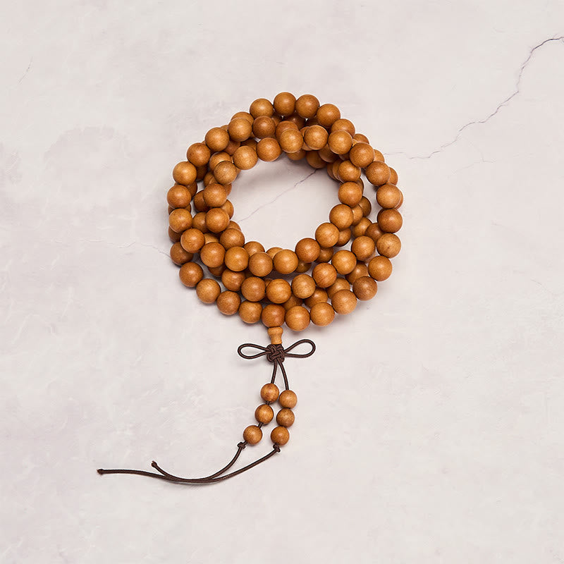 Buddha Stones Mala de cuentas redondas anudadas de sándalo rojo para meditación y bendición - image 5