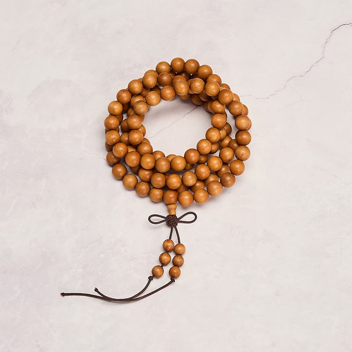 Buddha Stones Mala de cuentas redondas anudadas de sándalo rojo para meditación y bendición - image 5