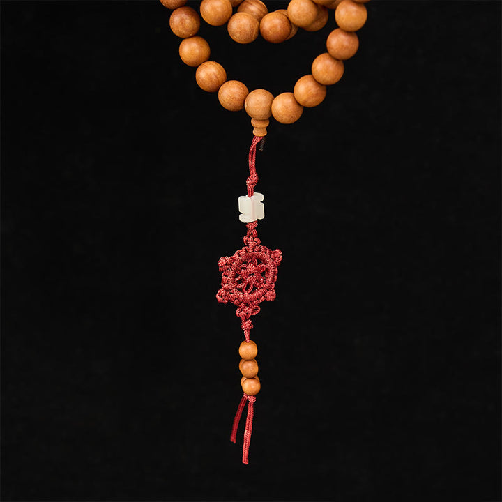 Buddha Stones Mala de cuentas redondas anudadas de sándalo rojo para meditación y bendición - image 16