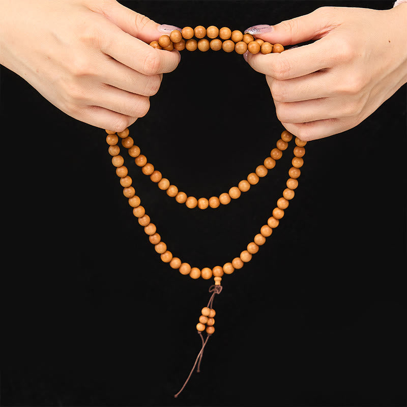Buddha Stones Mala de cuentas redondas anudadas de sándalo rojo para meditación y bendición - image 14