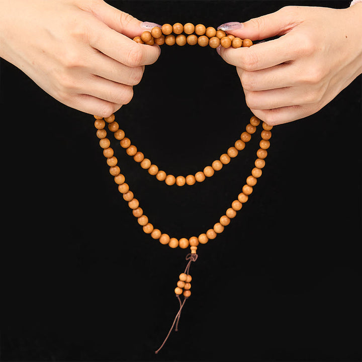 Buddha Stones Mala de cuentas redondas anudadas de sándalo rojo para meditación y bendición - image 14