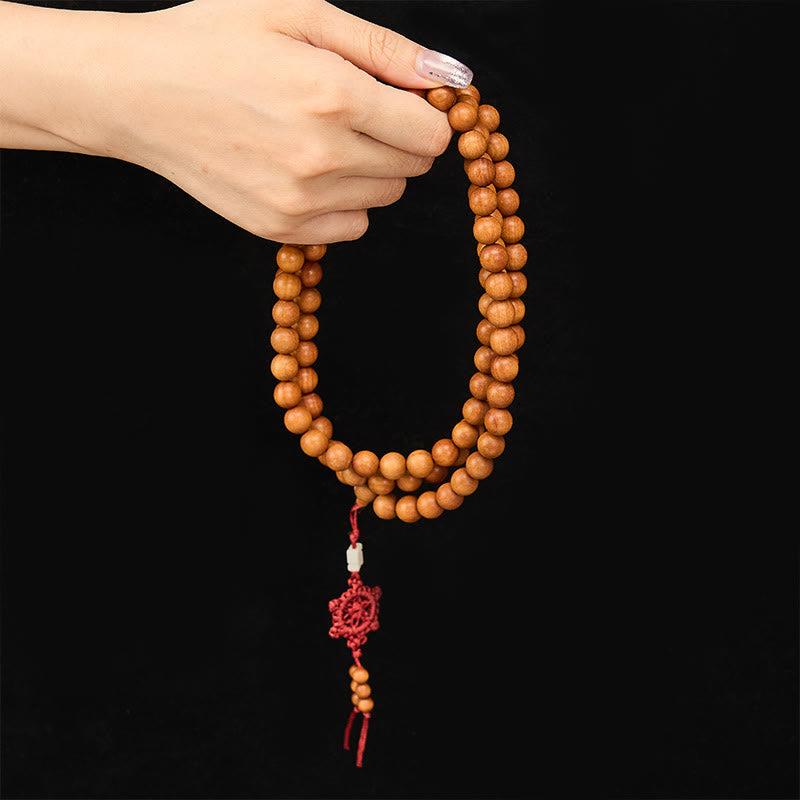 Buddha Stones Mala de cuentas redondas anudadas de sándalo rojo para meditación y bendición - image 11