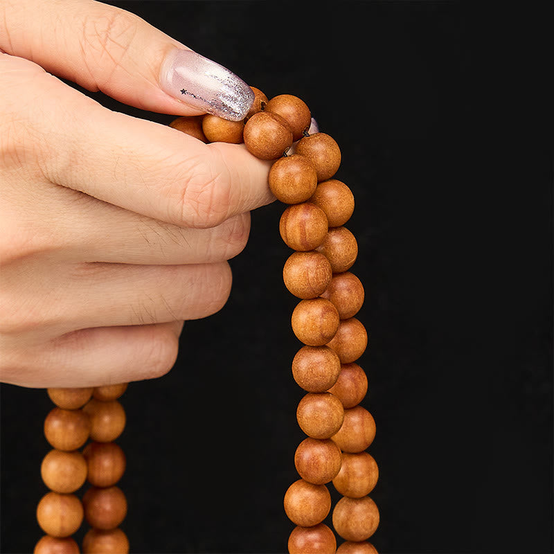 Buddha Stones Mala de cuentas redondas anudadas de sándalo rojo para meditación y bendición - image 15