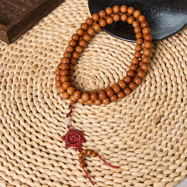 Buddha Stones Mala de cuentas redondas anudadas de sándalo rojo para meditación y bendición - 10 mm - Sándalo rojo (Enraizamiento♥Meditación) - image 0