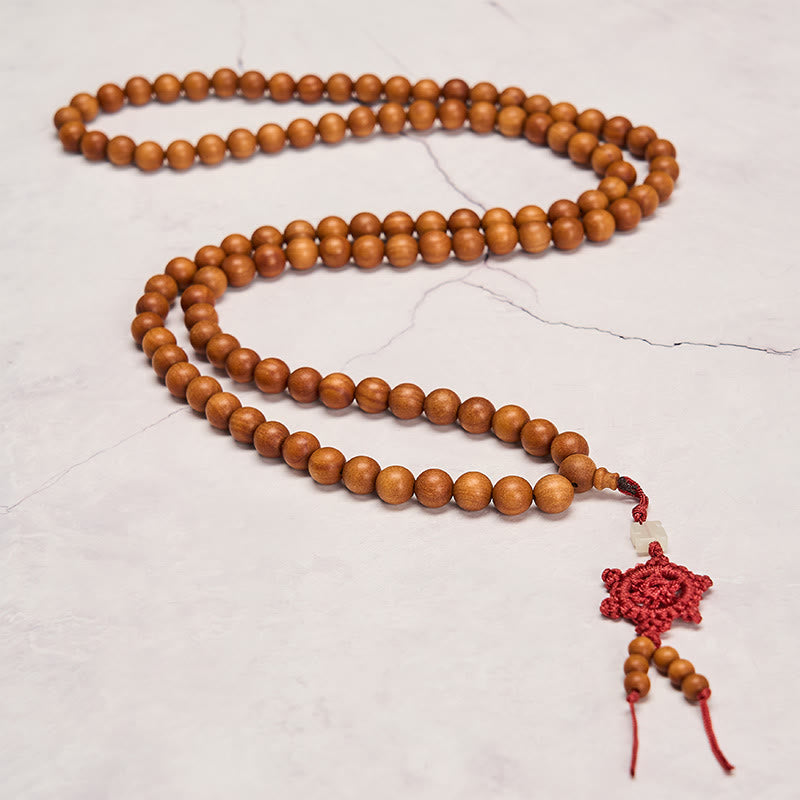 Buddha Stones Mala de cuentas redondas anudadas de sándalo rojo para meditación y bendición - image 9