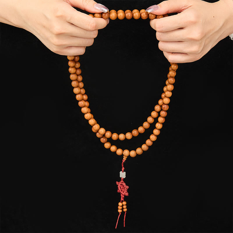 Buddha Stones Mala de cuentas redondas anudadas de sándalo rojo para meditación y bendición - image 13