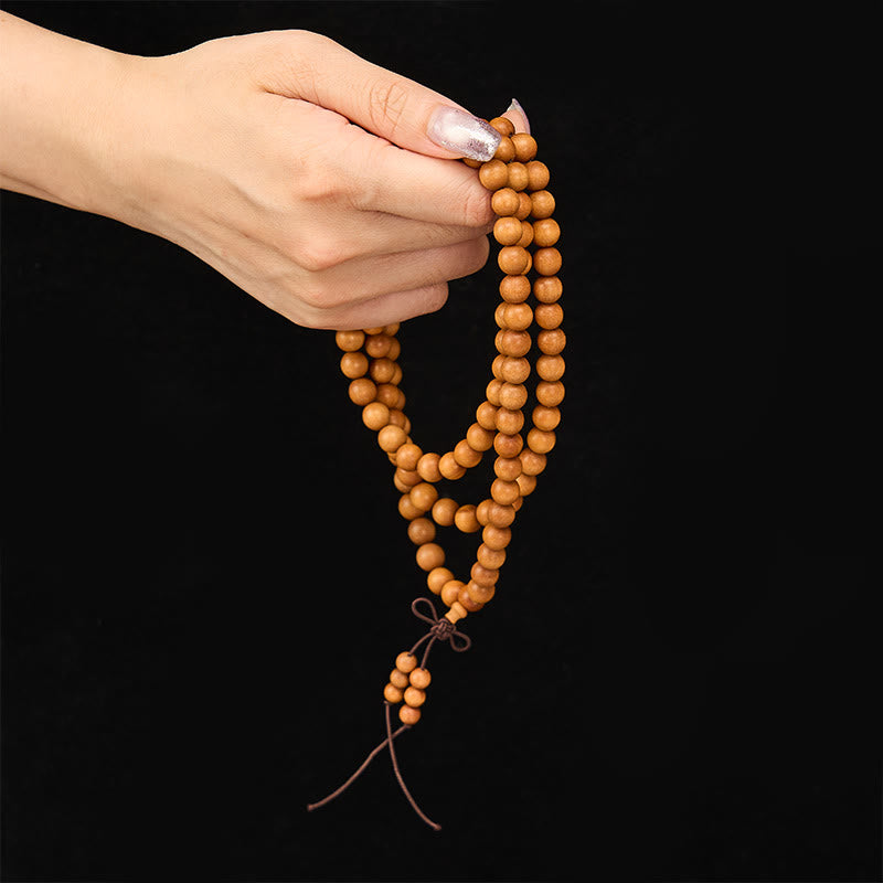 Buddha Stones Mala de cuentas redondas anudadas de sándalo rojo para meditación y bendición - image 12